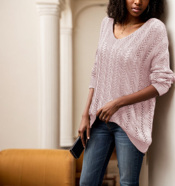 Damen Grobstrickpullover mit luftiger Maschenstruktur und V-Ausschnitt Drune
