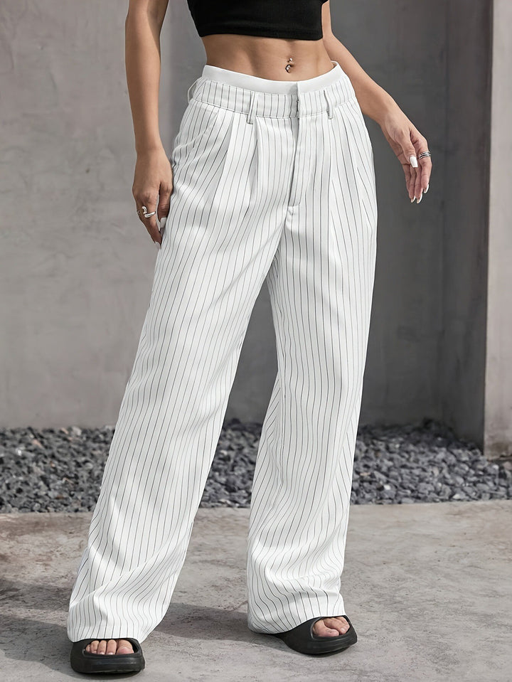 Damen Elegante und locker geschnittene Business-Hosen mit Streifen Drune