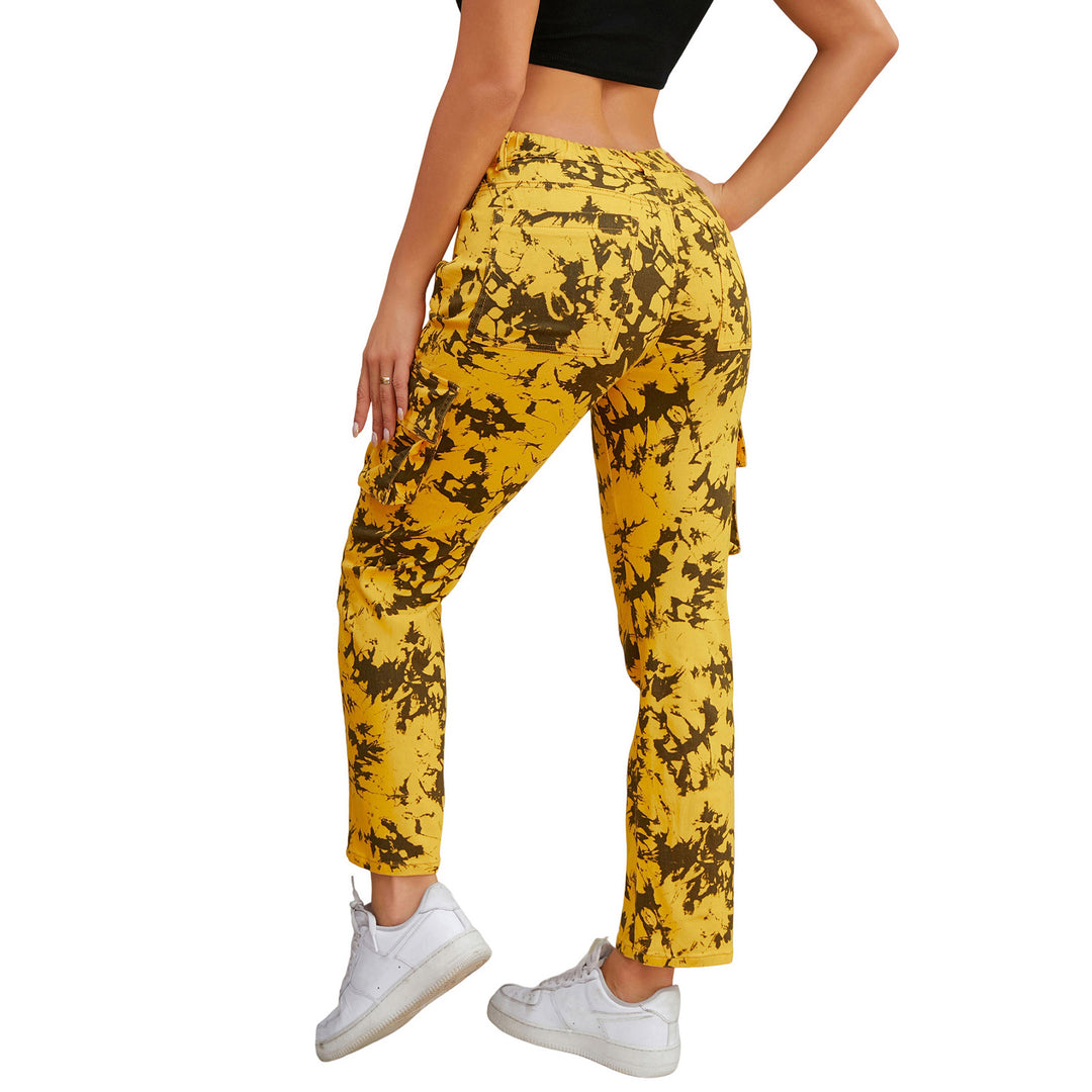 Damen Cargo-Hose mit Tie-Dye-Muster, hoher Bund und aufgesetzten Taschen Drune