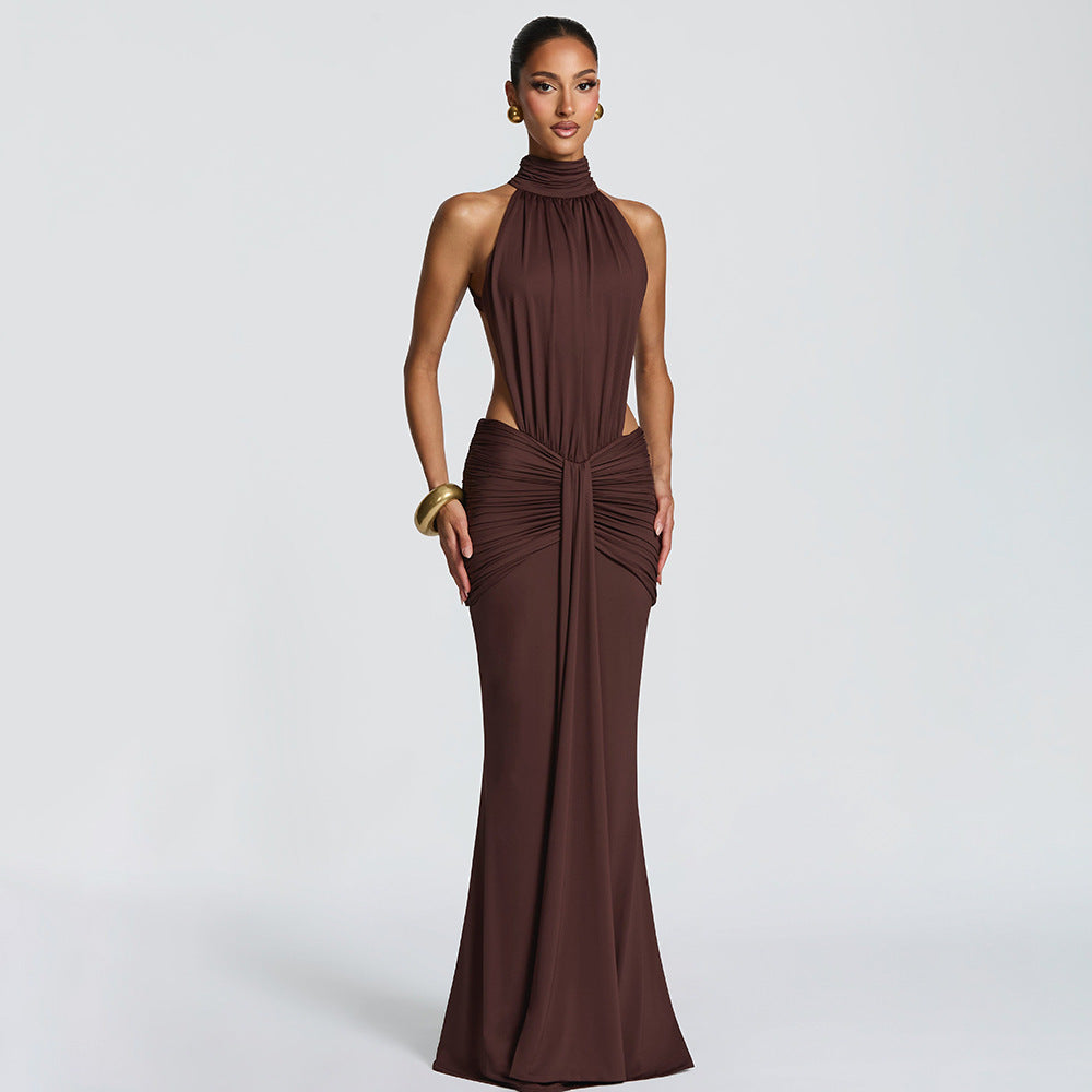 Damen Figurumspielendes Abendkleid mit hochgeschlossenem Design und raffinierten Drapierungen Drune