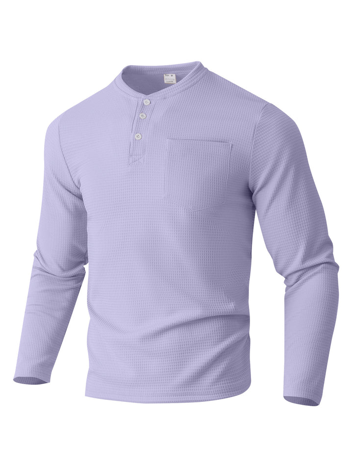 Herren Langarm Henley mit Waffelstruktur und Brusttasche thermisches Langarmshirt Drune