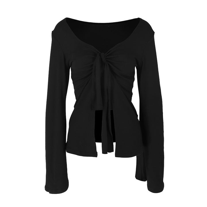 Damen lässiges Oberteil mit dezenter Knoten-Details und elegantem V-Ausschnitt Drune
