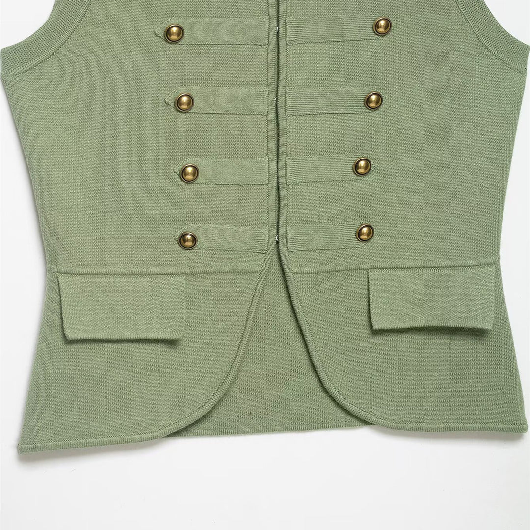 Damen raffinierte Utility-Weste im Militärstil mit Knopfdetails Drune