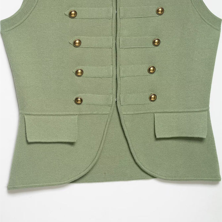 Damen raffinierte Utility-Weste im Militärstil mit Knopfdetails Drune