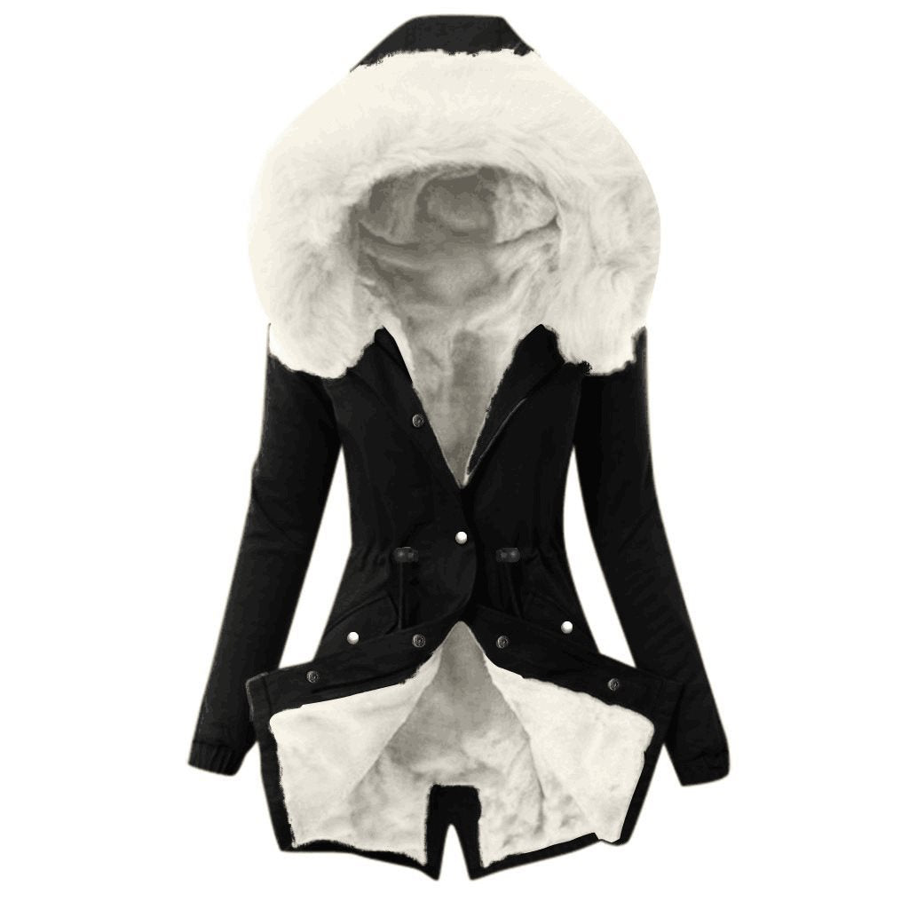 Damen Taillierter Winterparka mit kuscheligem Teddyfutter und großer Kapuze Drune