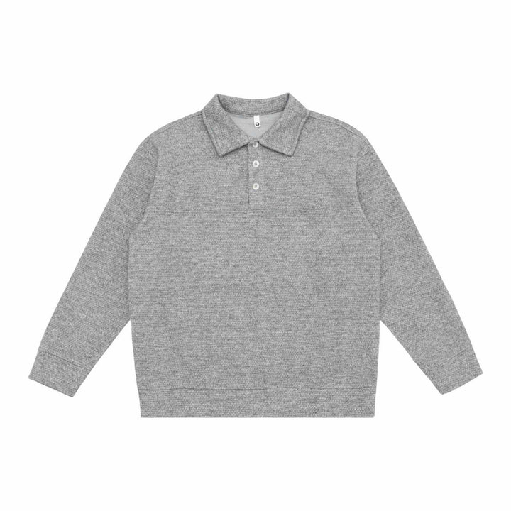 Unisex Feinstruktur-Polokragenpullover mit halber Knopfleiste und geripptem Saum Drune
