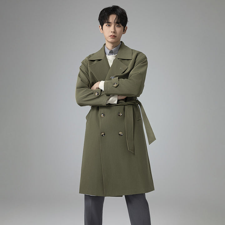 Herren Oversized Doppelreihiger Wollmix-Trenchcoat mit Schalkragen und Überschlagblende Drune