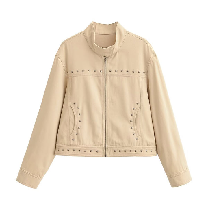 Damen Kurzjacke aus Kunstleder mit Nietenbesatz und Stehkragen Drune