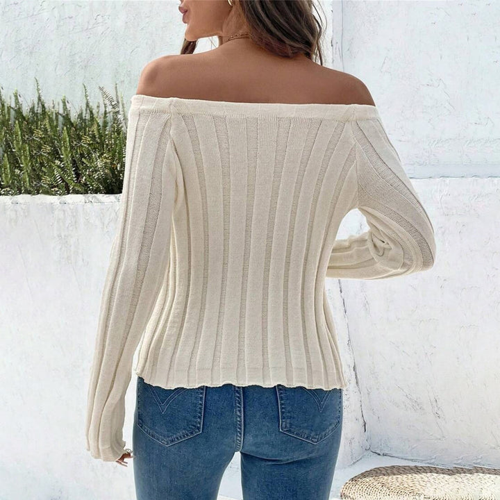 Damen Strickoberteil mit schulterfreiem Design und dekorativen Knöpfen Drune