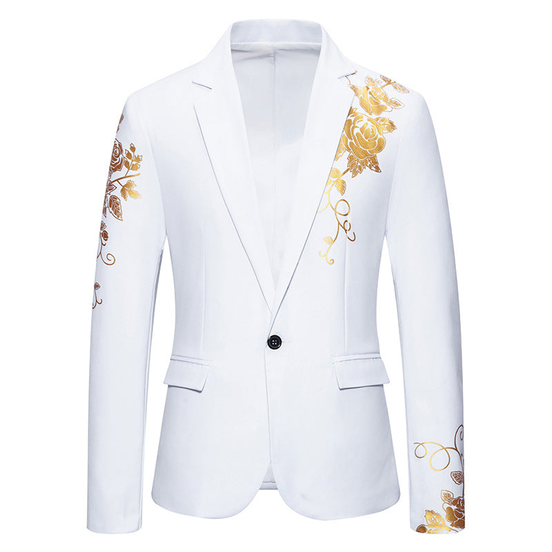Herren nan einreihiges Sakko mit schmalem Revers und goldenem Rosenprint Drune