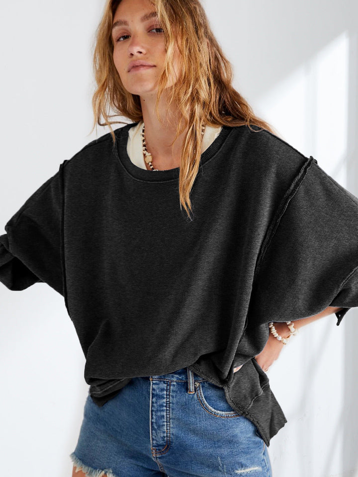 Damen Oversized Sweatshirt mit kreativem Saumdesign Drune