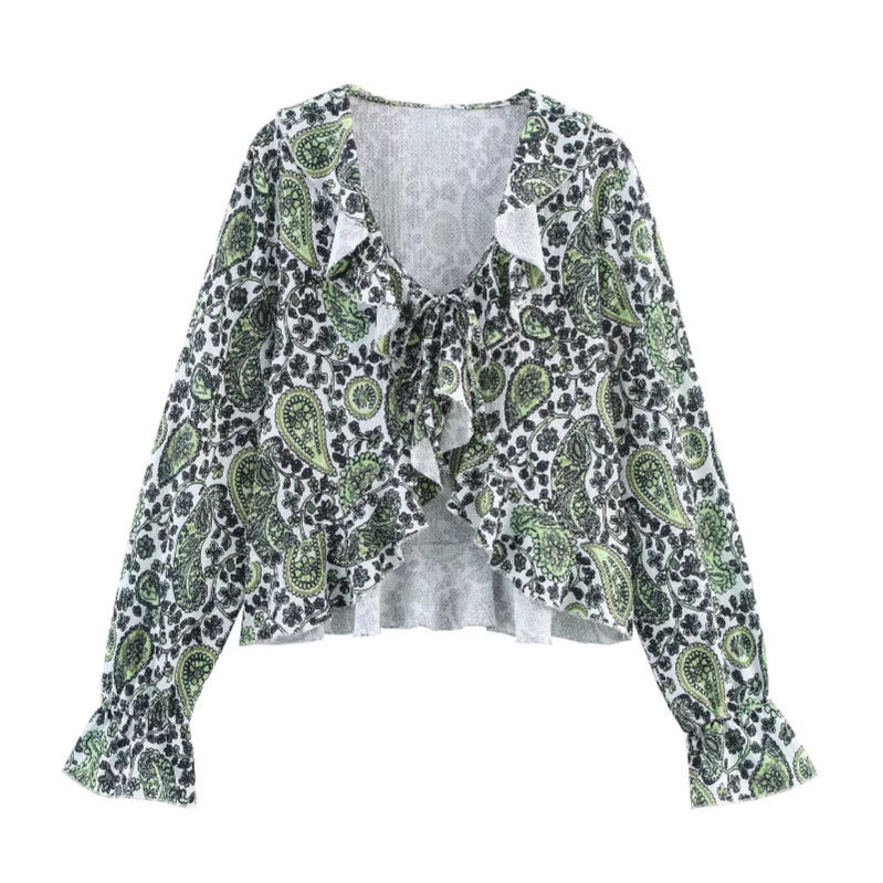 Damen Bluse mit romantischen Rüschendetails und floralen Mustern Drune