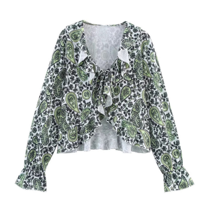 Damen Bluse mit romantischen Rüschendetails und floralen Mustern Drune