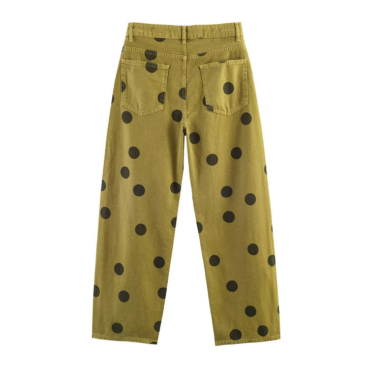 Damen Locker geschnittene High-Waist Geradehose mit großen Polka-Dots Drune