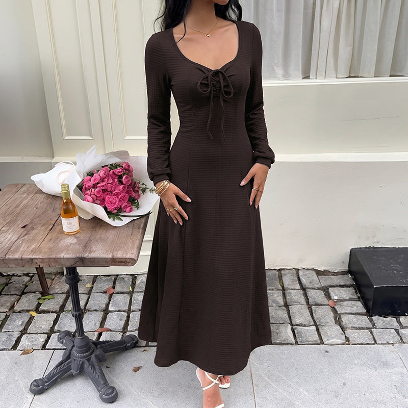 Damen Modisches Maxikleid mit gerafftem Ausschnitt Drune