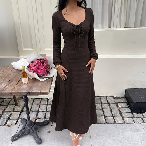 Damen Modisches Maxikleid mit gerafftem Ausschnitt Drune