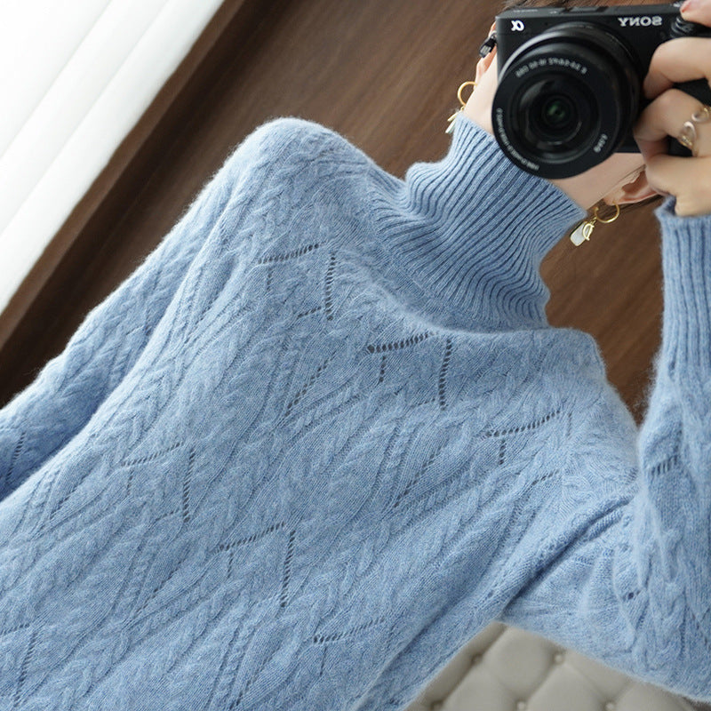 Damen Weicher Mohair‑Optik Oversize‑Rollkragenpullover mit Ajour‑Zopfstruktur Drune