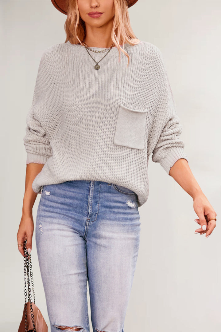Damen lässiger Strickpullover mit Brusttasche Drune