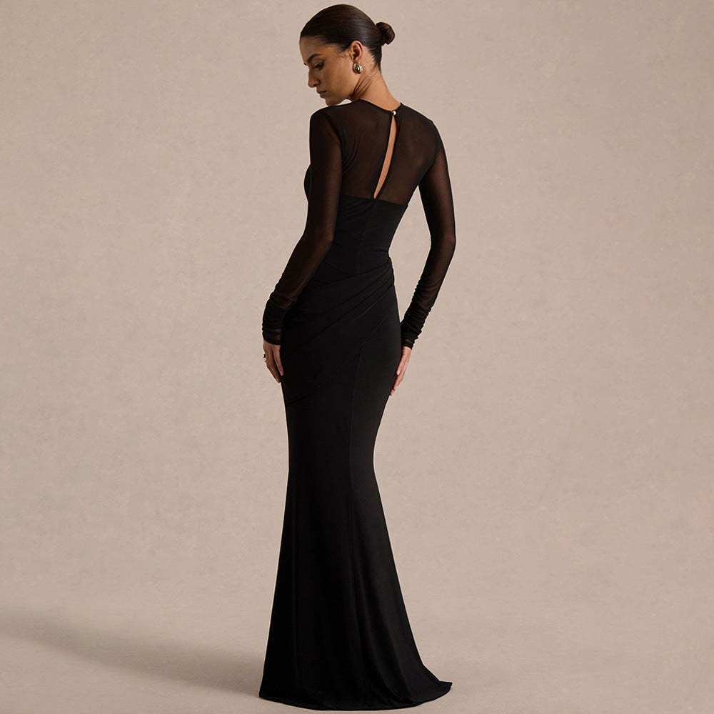 Damen Elegantes Etuikleid mit Rüschendetails und transparenten Ärmeln Drune