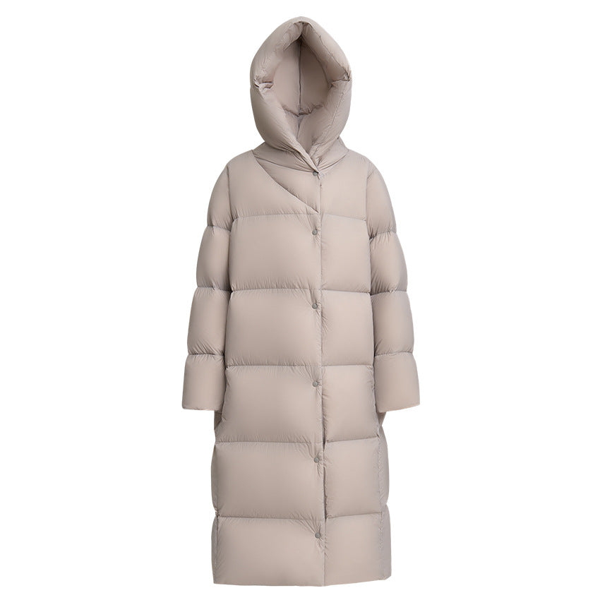 Damen Lange gesteppte Daunenparka mit Kapuze und Thermoisolierung Drune