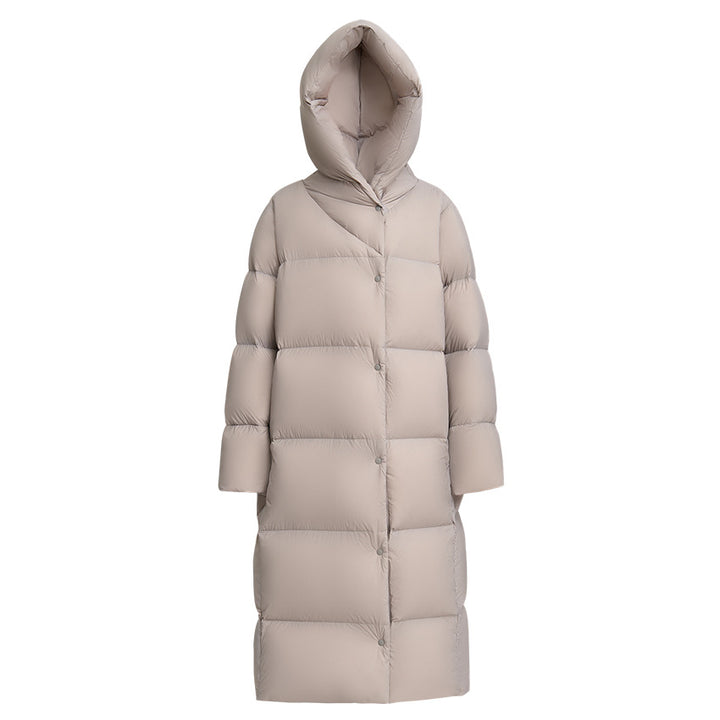 Damen Lange gesteppte Daunenparka mit Kapuze und Thermoisolierung Drune