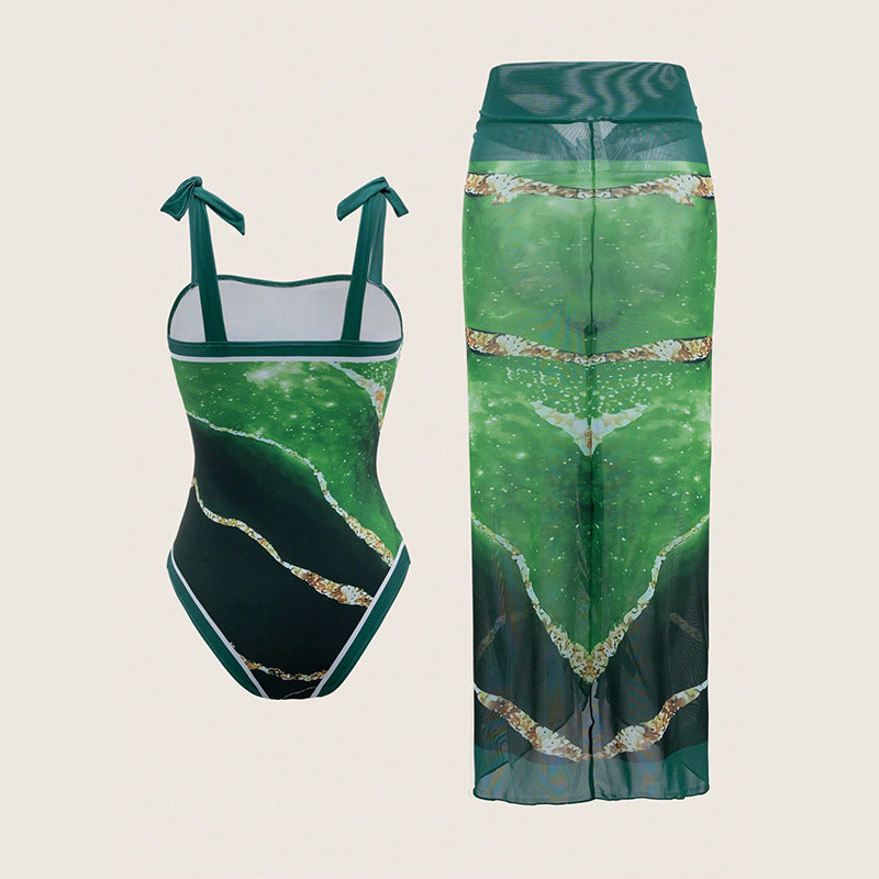 Damen Badeanzug Set mit transparentem Wickelrock Drune
