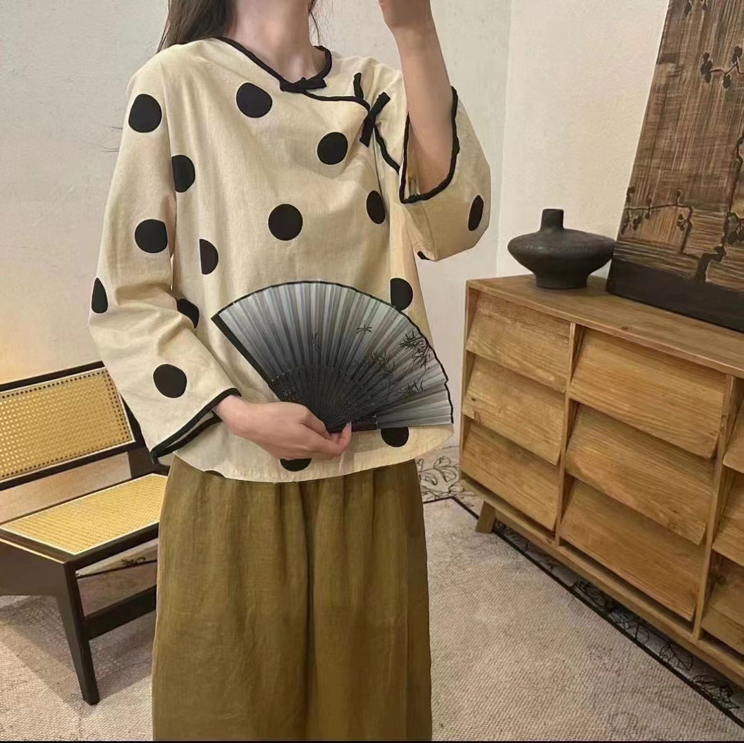 Damen Stylische Polka Dot Tunika Oberteil Drune