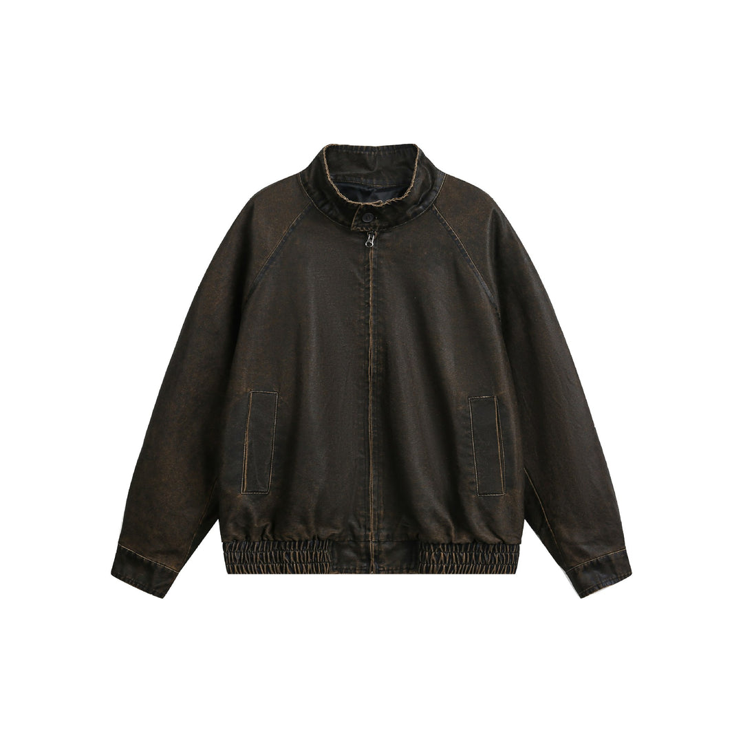 Herren Kurz geschnittener Vintage‑inspirierter Lederoptik‑Blouson mit hohem Stehkragen Drune