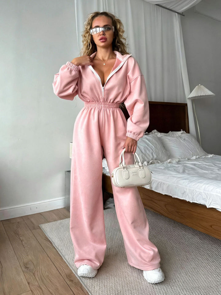 Damen Fleece-Overall mit hohem Kragen und Gummizug Drune