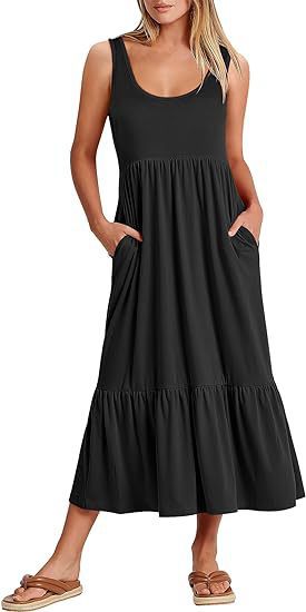 Damen Maxikleid mit fließendem Rock und praktischen Taschen Drune