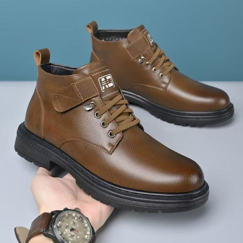 Herren Thermisch gefütterte knöchelhohe Lederimitat-Stiefel mit rutschfester Profilsohle Drune