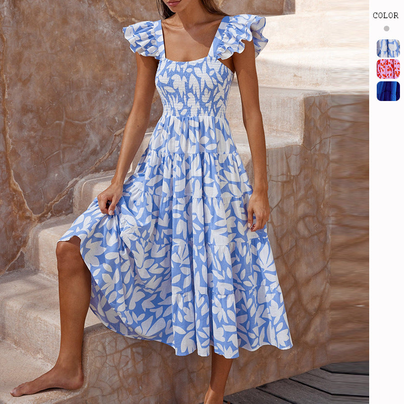 Damen Midikleid mit Rüschenärmel und voluminösem Rockteil Drune