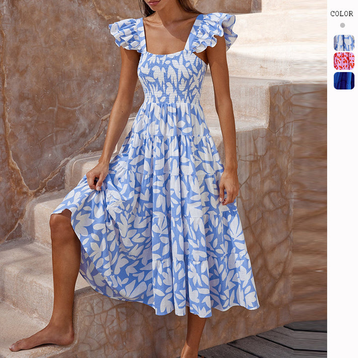 Damen Midikleid mit Rüschenärmel und voluminösem Rockteil Drune