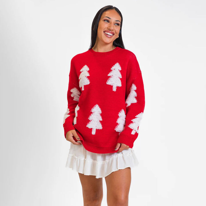 Damen Strickpullover mit aufwendigem Baumdesign Drune