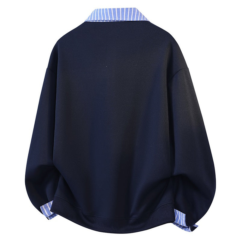 Damen Oversize-Sweatshirt mit Hemdkragen & Halbzip im Lagenlook Drune