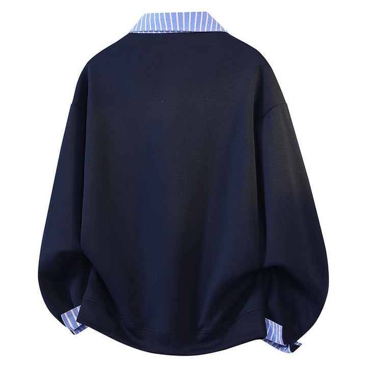 Damen Oversize-Sweatshirt mit Hemdkragen & Halbzip im Lagenlook Drune