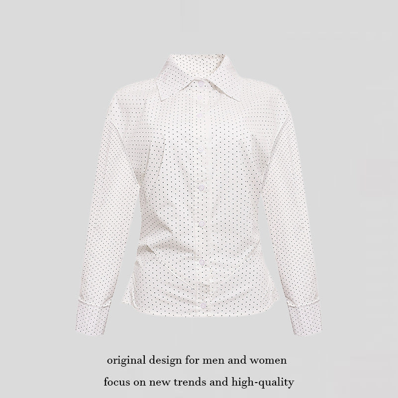 Damen Figurnahes Langarm-Blusenhemd mit Polka-Dot‑Muster und taillierten Abnähern Drune