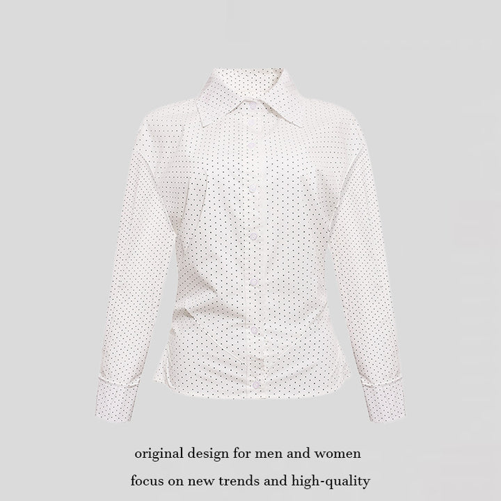 Damen Figurnahes Langarm-Blusenhemd mit Polka-Dot‑Muster und taillierten Abnähern Drune