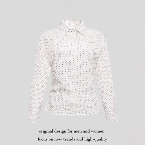 Damen Figurnahes Langarm-Blusenhemd mit Polka-Dot‑Muster und taillierten Abnähern Drune