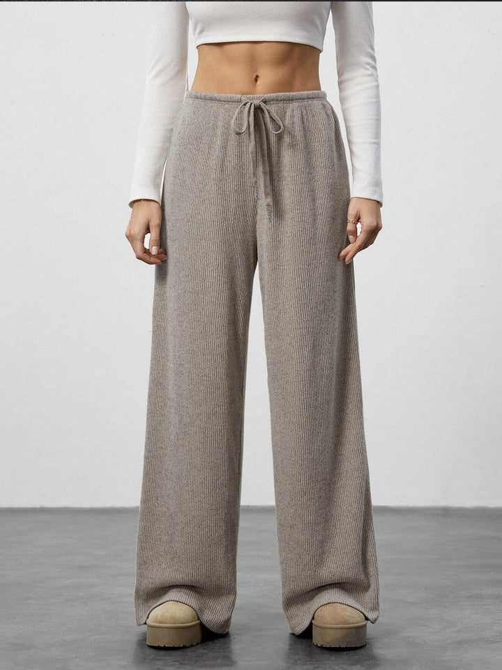 Damen Weiche Rippstrick Loungehose mit weitem Bein und Kordelzug Drune
