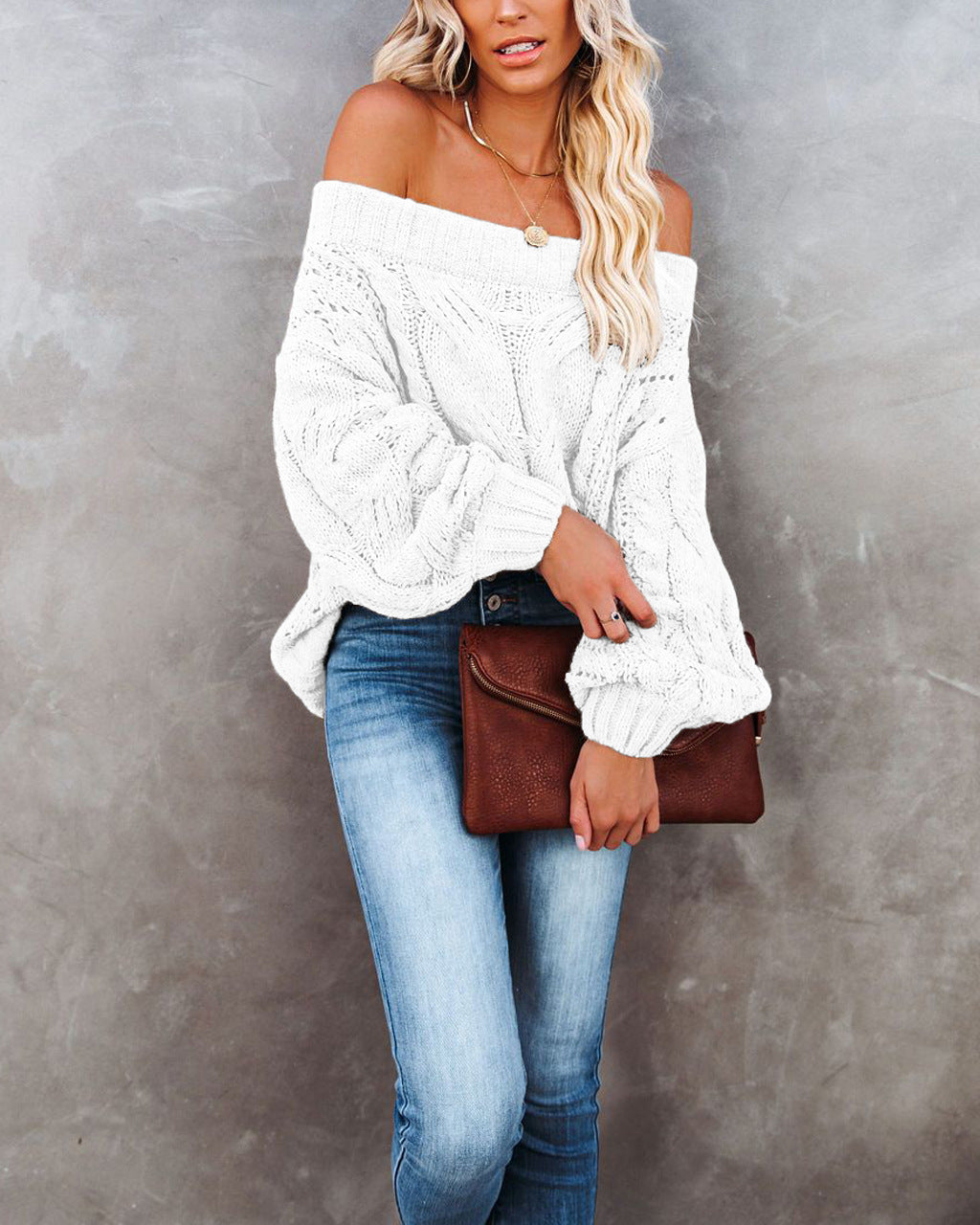 Damen Oversized Strickpullover mit weitem Ausschnitt und Rippdetails Drune