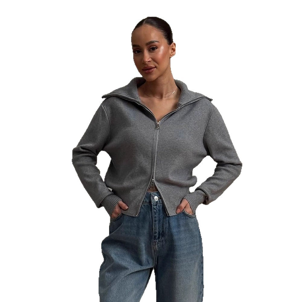 Damen bequeme Strickjacke mit Reißverschluss Drune