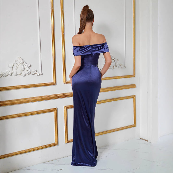 Damen Sexy Partykleid mit schulterfreiem Design und elegantem Schlitz Drune