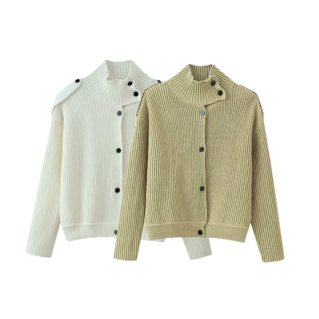Damen Gerippte Strickcardigan mit asymmetrischem Stehkragen Drune
