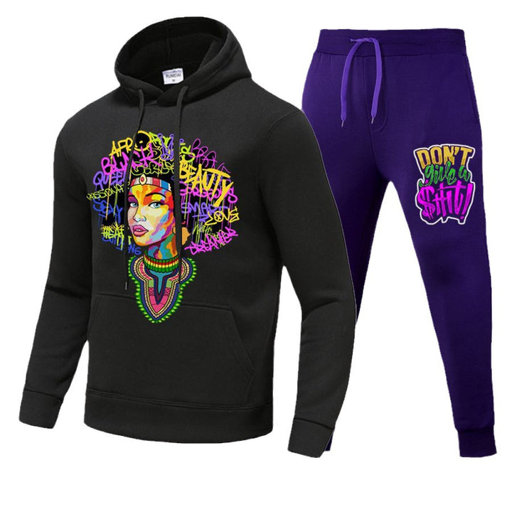 Damen Sportliches Hoodie und Jogginghose Set mit kreativem Grafikdesign Drune
