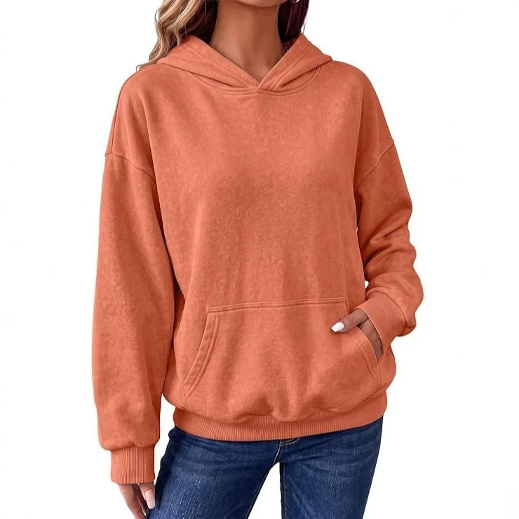 Damen Oversize-Kapuzenpullover mit Kängurutasche, washed-Finish und gerippten Bündchen Drune