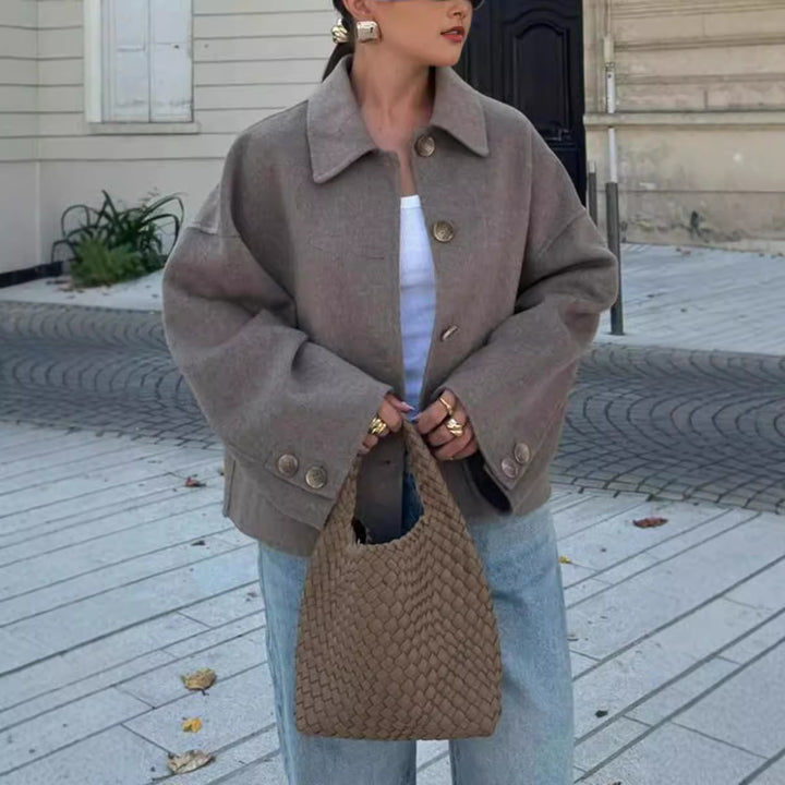 Damen Modische Oversized-Wolljacke mit Knopfdetails und weitem Schnitt Drune