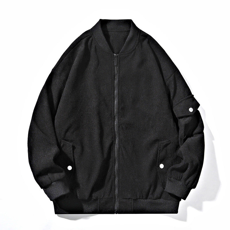 Herren Bomberjacke im Cordstruktur-Look mit Utility-Ärmeltasche, verdecktem Reißverschluss & gerippten Bündchen Drune