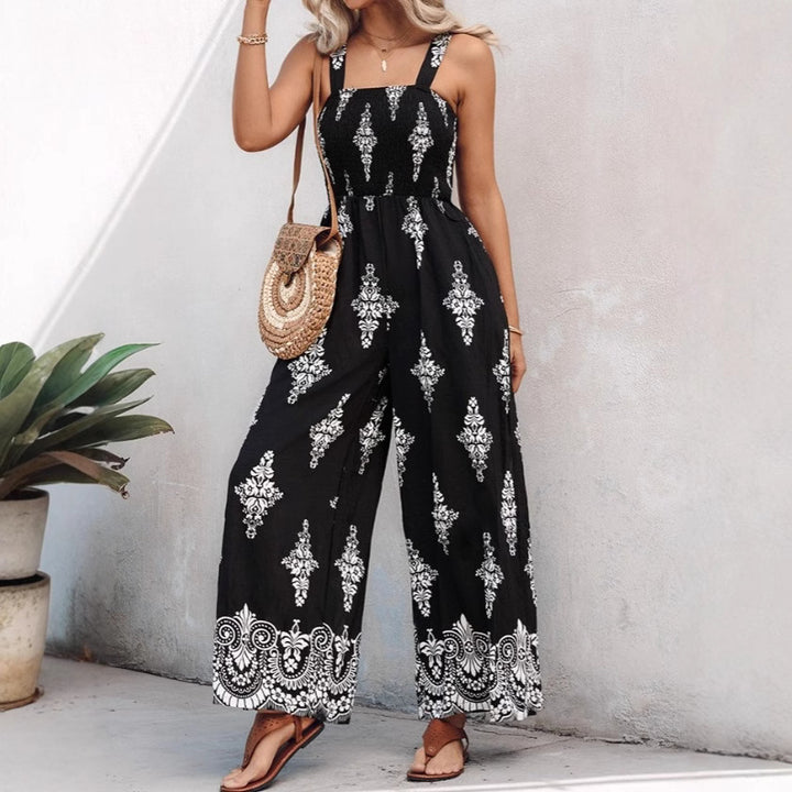Damen luftiger Jumpsuit mit floralem Design und praktischen Taschen Drune