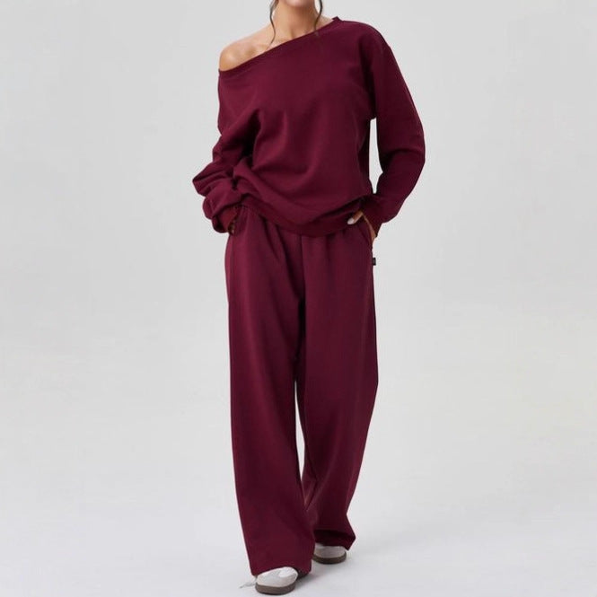 Damen nan legeres Lounge-Set mit einseitigem Schulterdetail und weiter Jogginghose Drune